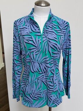 TOMMY BAHAMA Long Sleeve Quarter-Zip PLGolf Top in Teal and Lavender